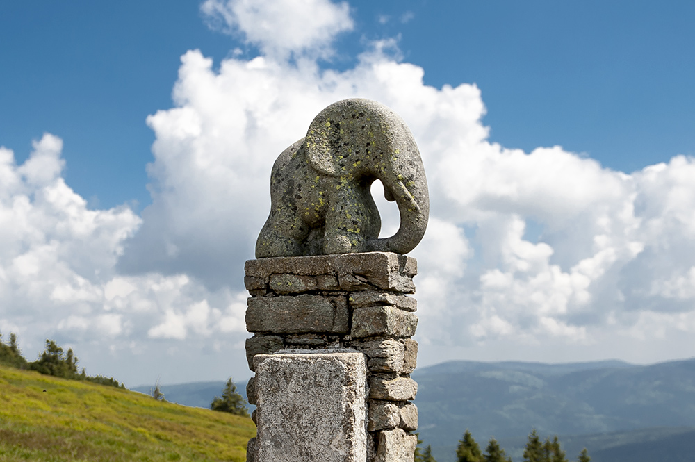 Slůně-žulová soška slona poblíž vrcholu Kralického Sněžníku